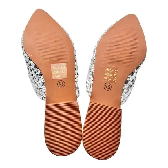 42 Gold Corra Pointed Toe Weaved Leather Slip On Mules Size 5.5 - Picture 8 of 8